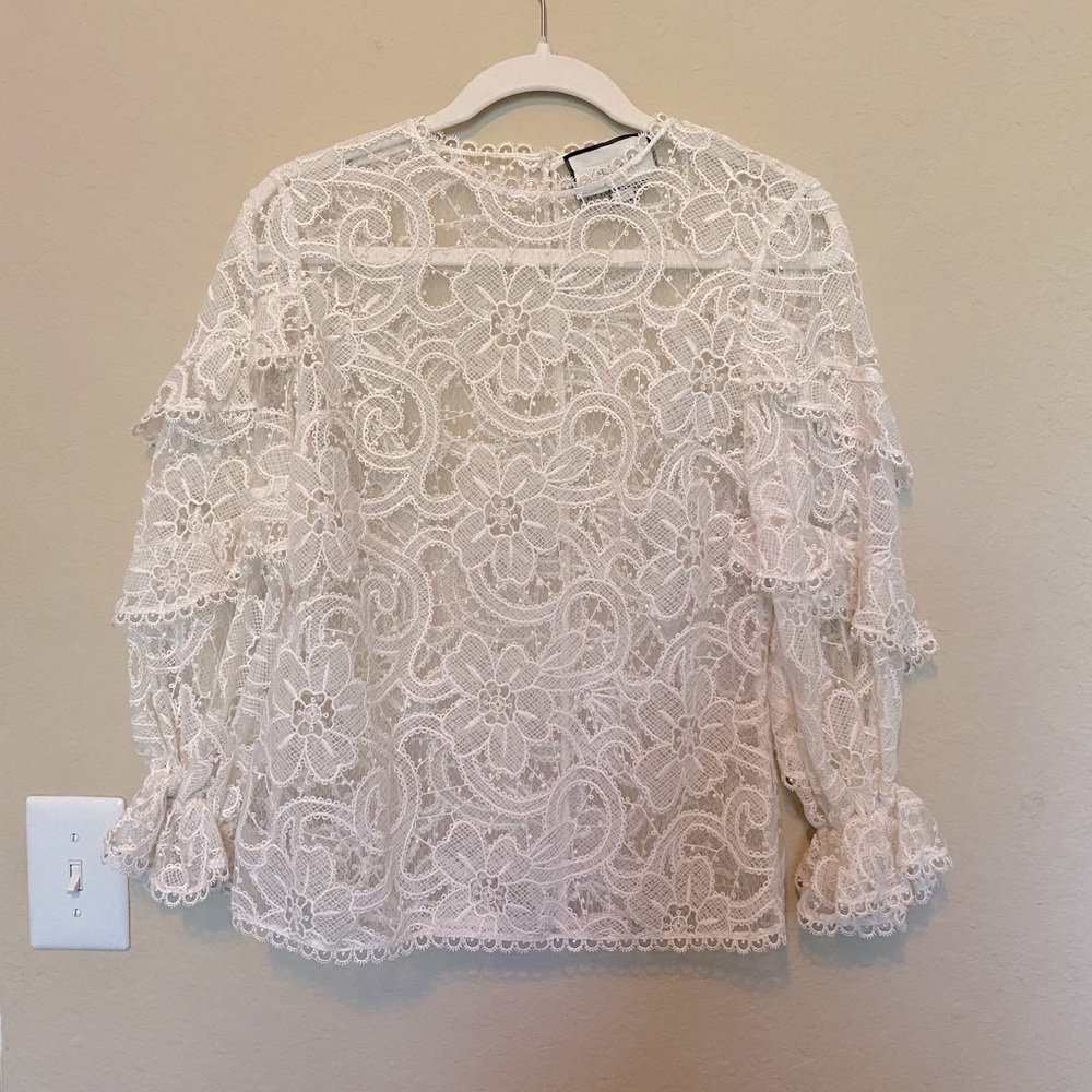 Alexis cream floral lace long sleeve blouse Xs